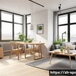 공간디자인 전문 서적 추천 - A modern small apartment interior showcasing smart space planning: multi-functional furniture like a...