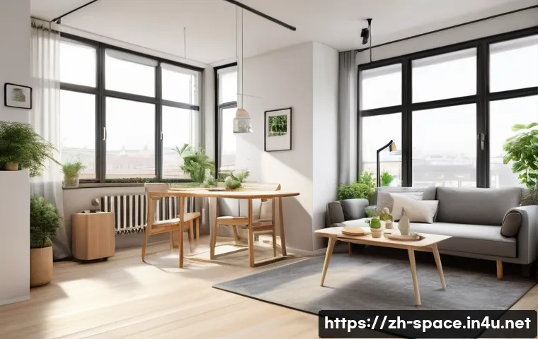 공간디자인 전문 서적 추천 - A modern small apartment interior showcasing smart space planning: multi-functional furniture like a...