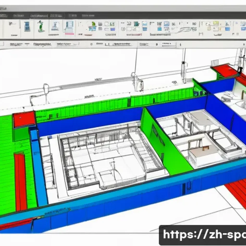 공간디자인 도면 작성 팁 - A highly detailed architectural design workspace showing a large drafting table with layered bluepri...