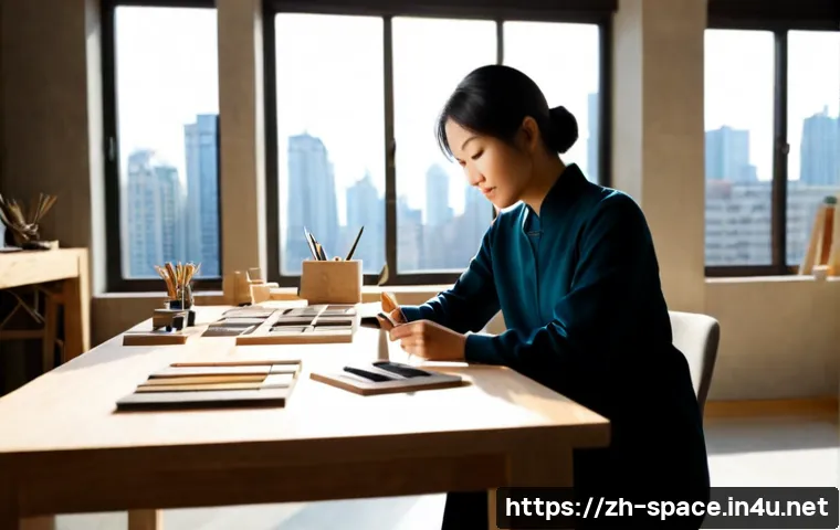공간디자이너의 라이프 스타일 - Photorealistic interior designer lifestyle, a Chinese female spatial designer in her 30s reviewing m...